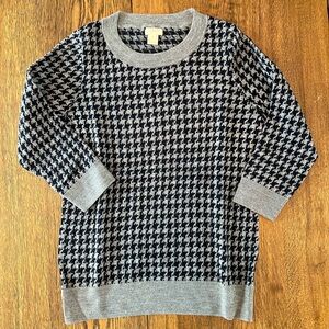 J. Crew Women’s Merino Wool Sweater 3/4 Sleeve in Navy Gray Houndstooth Size S